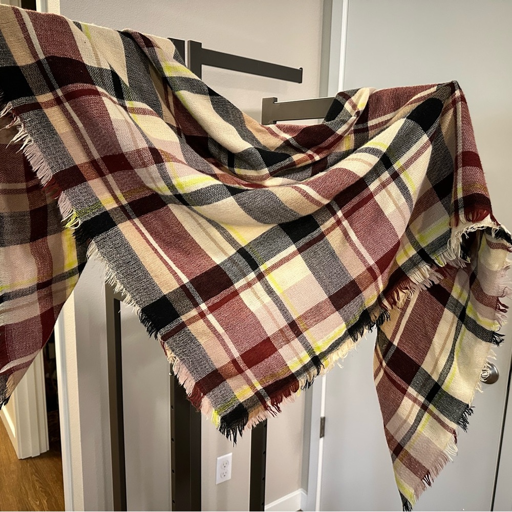 Chic Multicolor Plaid Scarf with Fringe